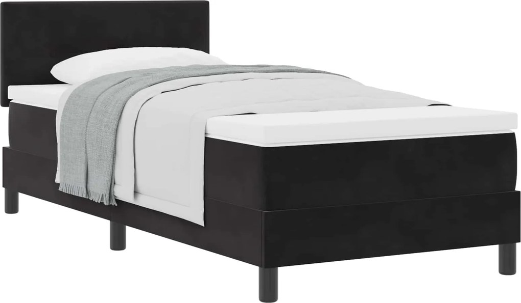 vidaXL Boxrugós ágy matracmal fejtámlával Fekete 80 x 200 cm Bársony