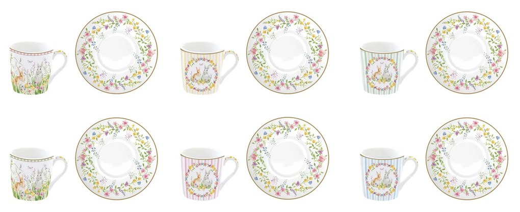Húsvéti nyuszis porcelán kávés csésze 6 személyes szett Happy Easter