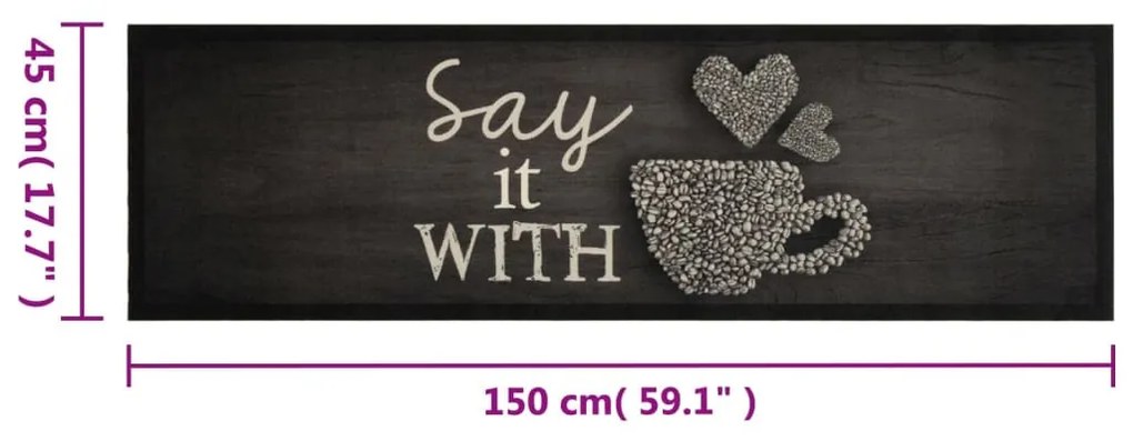 fekete mosható csészemintás bársony konyhaszőnyeg 45x150 cm