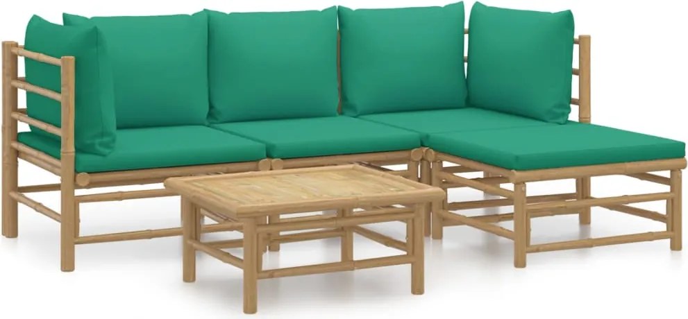 vidaXL 5 részes bambusz kerti ülőgarnitúra zöld párnákkal