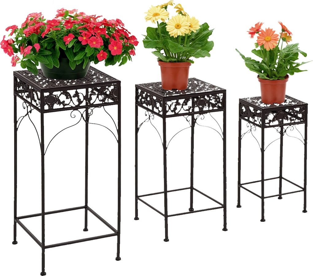 Outsunny 3 darabos klasszikus öntöttvas virágtartó szett - Barna | Aosom