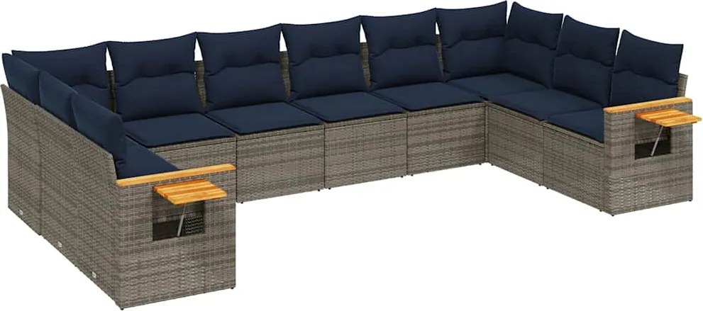 vidaXL 10 részes szürke polyrattan kerti ülőgarnitúra párnával