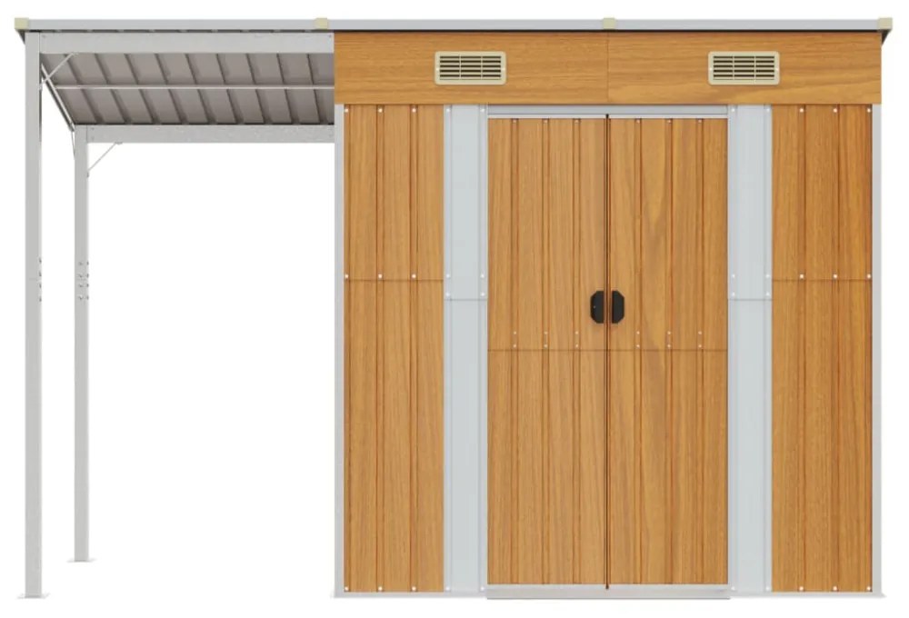 világosbarna fészer meghosszabbított tetővel 277x107x181 cm