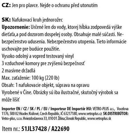 Vetro-Plus felfújható gyűrű Egyszarvú, 218 x 160 x 120 cm