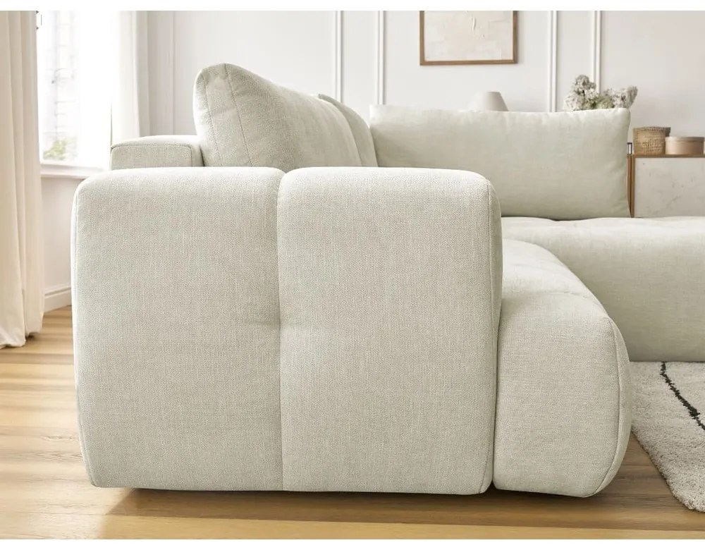 Bézs kinyitható-tárolóhelyes sarokkanapé (jobb oldali-L alakú) Fuji – Bobochic Paris