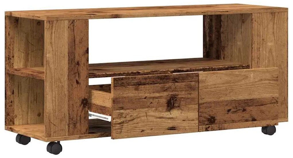 antik fa színű szerelt fa TV-szekrény kerekekkel 102x34,5x43 cm