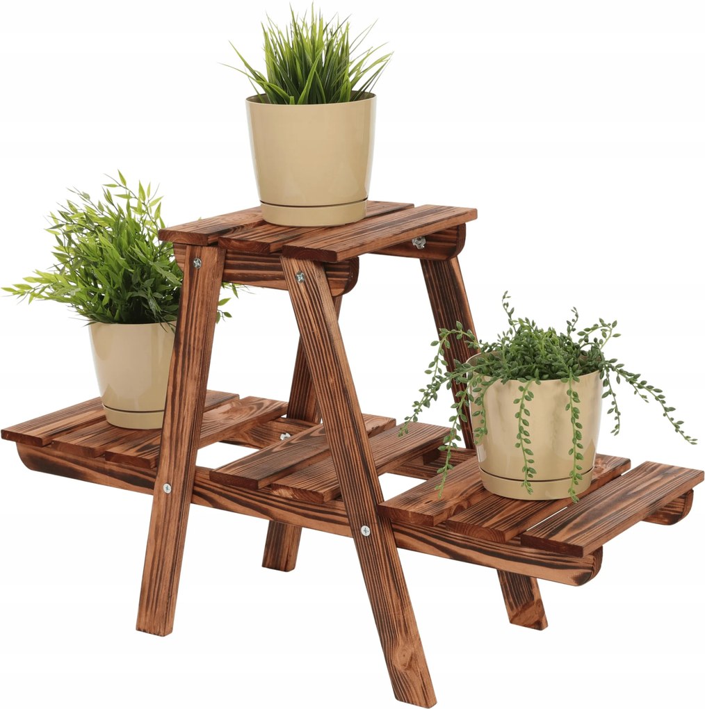 Álló fa virágágyás virágtartó állvány 3 polc 45 cm