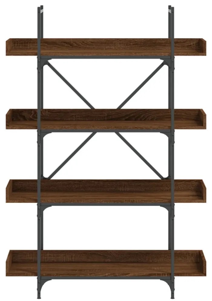 4-szintes barna tölgy szerelt fa könyvespolc 100x33x145,5 cm