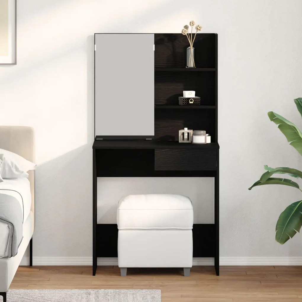 vidaXL Fekete tölgy öltözőasztal tükrökkel - 74.5 x 40 x 141 cm