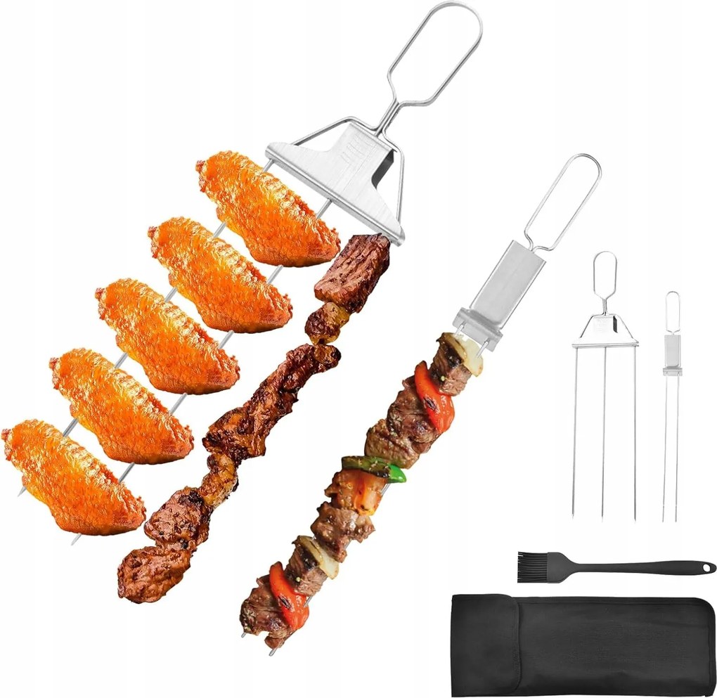 5DB-OS Grill Szett Kiegészítők Nyársak Húsok Zöldségek Tok