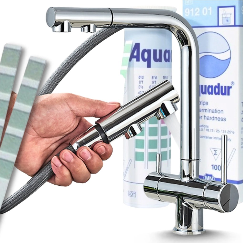 Konyhai Csaptelep Háromutas kihúzható kifolyócsővel Csaptelep Konyha Sárgaréz Króm