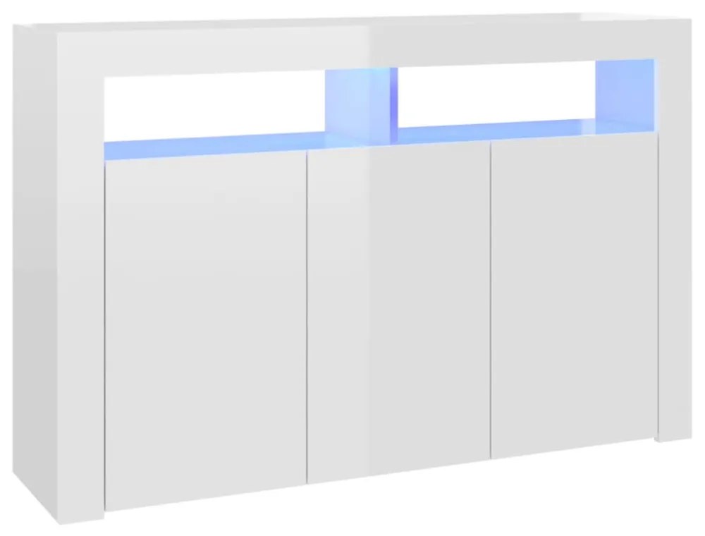 magasfényű fehér tálalószekrény LED-világítással 115,5x30x75 cm