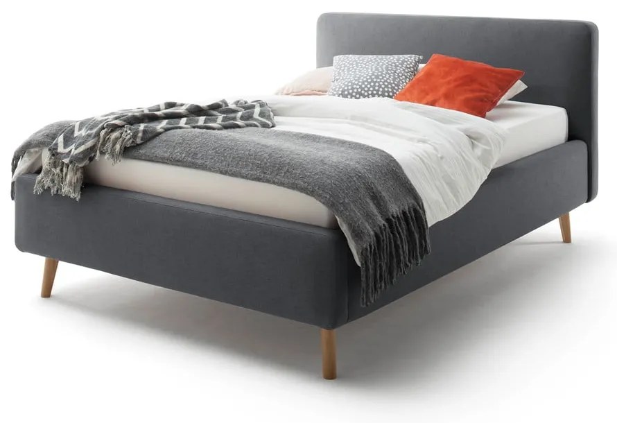 Antracitszürke kárpitozott ágyneműtartós franciaágy ágyráccsal 140x200 cm Mattis – Meise Möbel