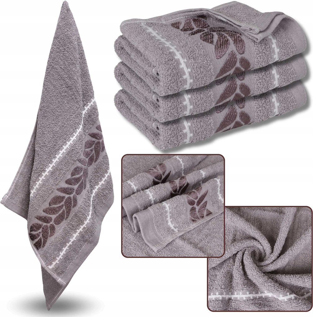 Cappucino hímzett pamut törölköző, fürdőlepedő levelek 70x135cm x3