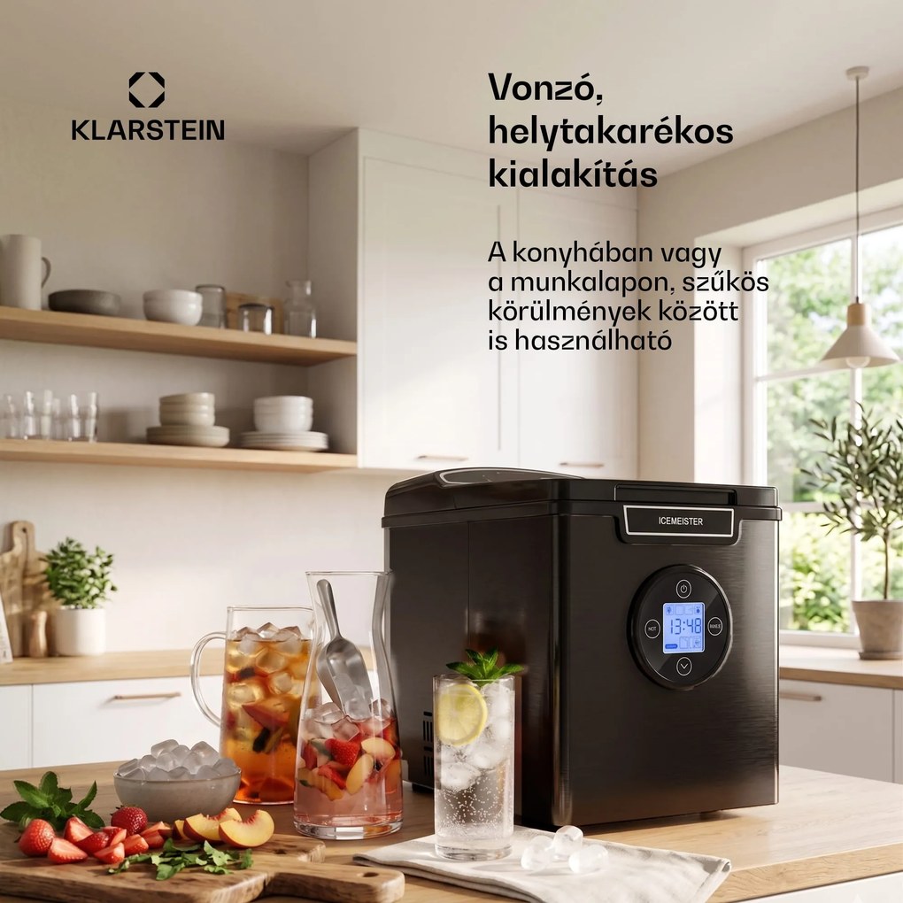 Klarstein Icemeister 2G, jégkocka készítő, 12 kg/24 h, LCD kijelző, rozsdamentes acél