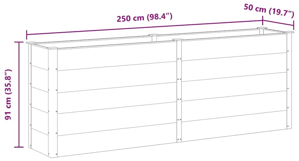 szürke WPC kerti magaságyás 250 x 50 x 91 cm