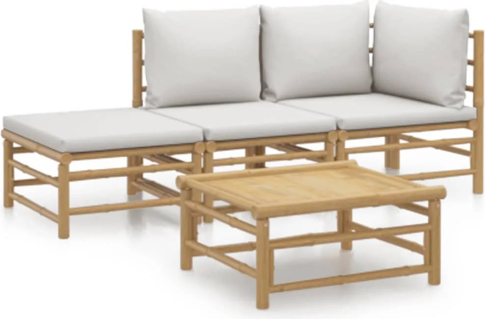 vidaXL 4 részes bambusz kerti ülőgarnitúra világosszürke párnákkal