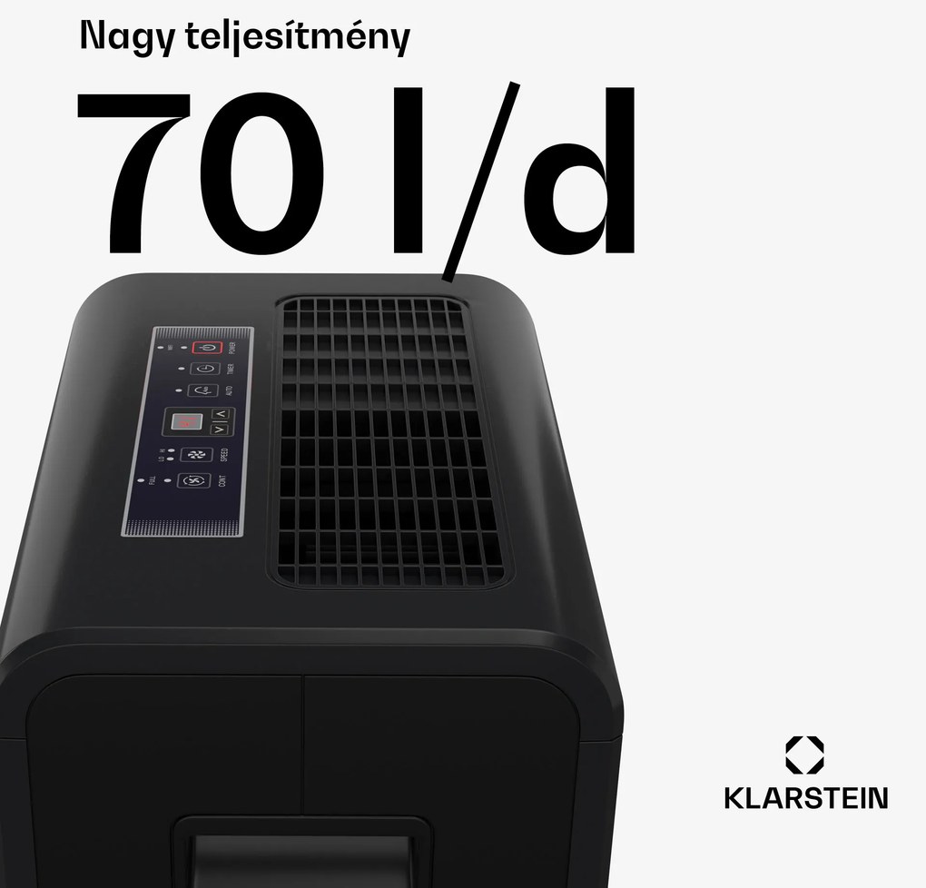 Klarstein DryFy Connect 70 párátlanító, 70 l / nap, legfeljebb 140 m², app vezérlés, mobil, víztartály
