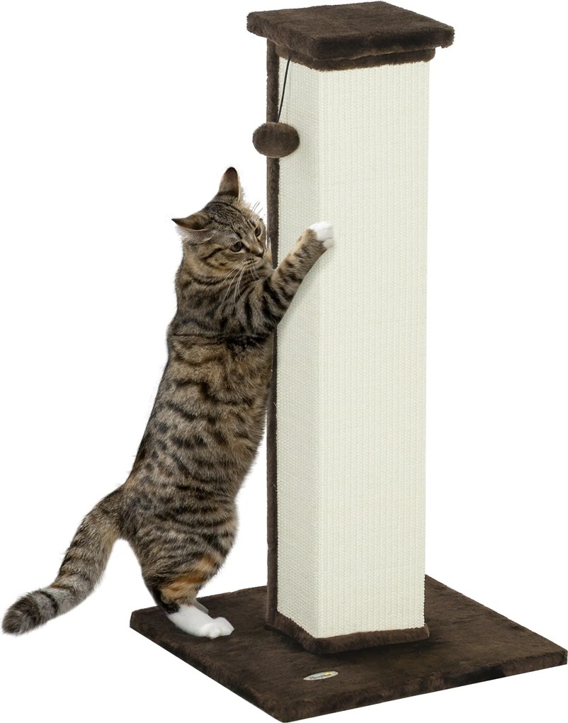 PawHut Macska Karcoló 81 cm Magas Macska Kaparó, Zsákos Poszt és Függő Labda 41x41x81 cm Barna | Aosom