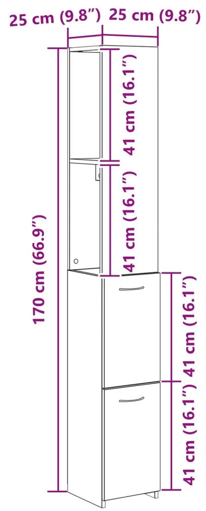 vidaXL Fekete Tölgy Fürdőszobai Szekrény 25x25x170 cm Mérnöki Fa