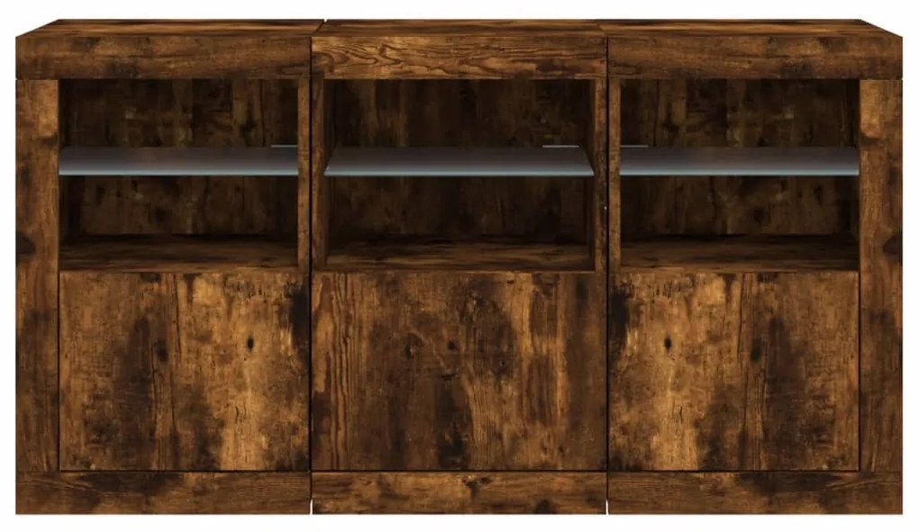 füstös tölgy színű tálalószekrény LED-ekkel 123 x 37 x 67 cm