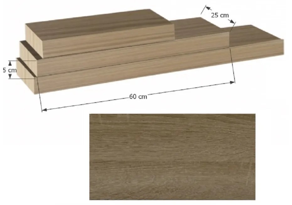 Gana fali polc, tölgyfa, 60 x 25 x 5 cm