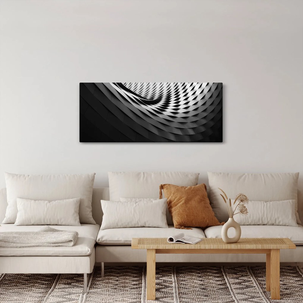 Absztrakt kép - fekete-fehér spirál (120x50 cm)