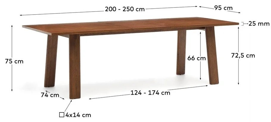 Bővíthető étkezőasztal diófa dekoros asztallappal, hosszabbító asztallappal 95x200 cm Arlen – Kave Home