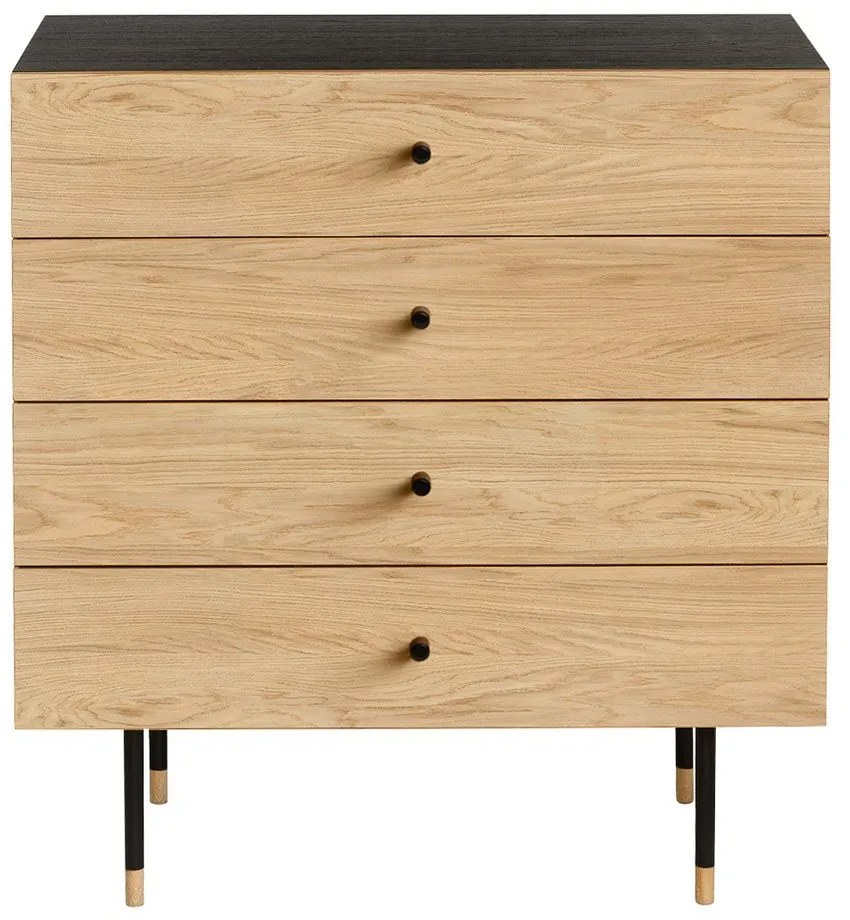 Fekete-natúr színű magas komód tölgyfa dekorral 80x87 cm Jugend – Woodman