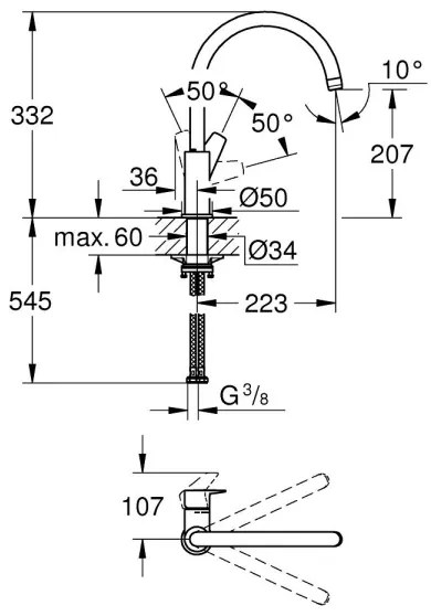 GROHE 31367001 - BAUEDGE mosogatócsaptelep 332 mm, fényes króm