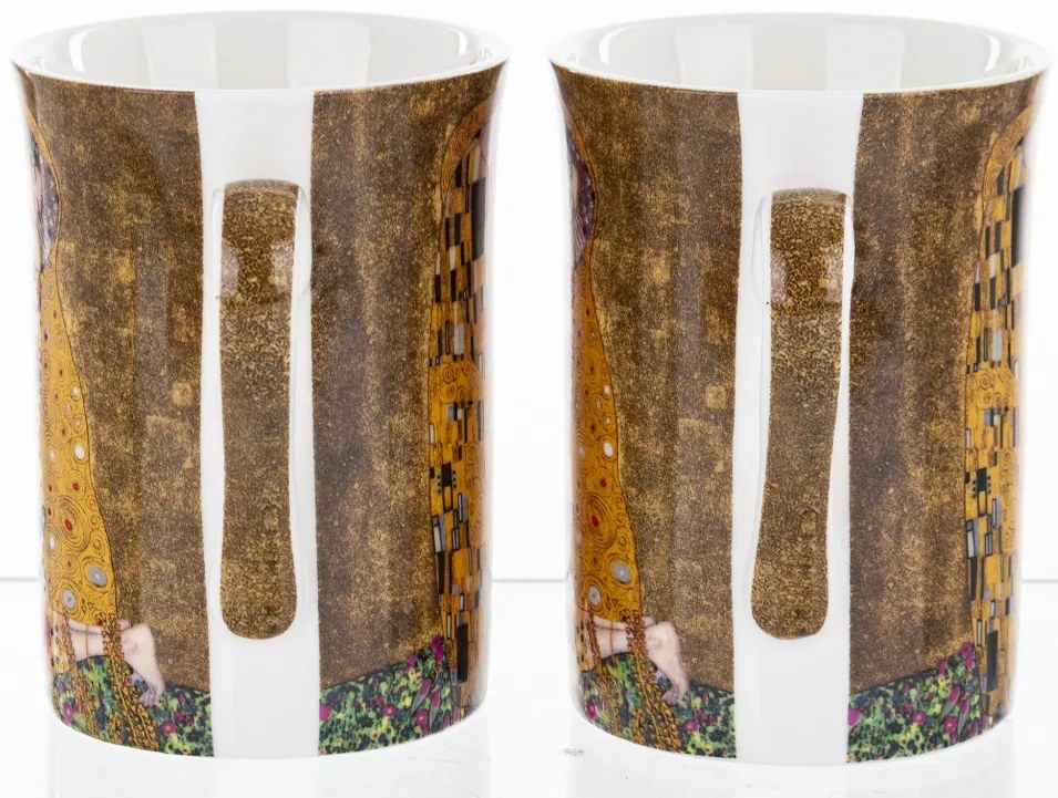 Porcelán 2db-os bögre szett Klimt a csók festményével díszdobozban 10,5x10,5x7,5cm