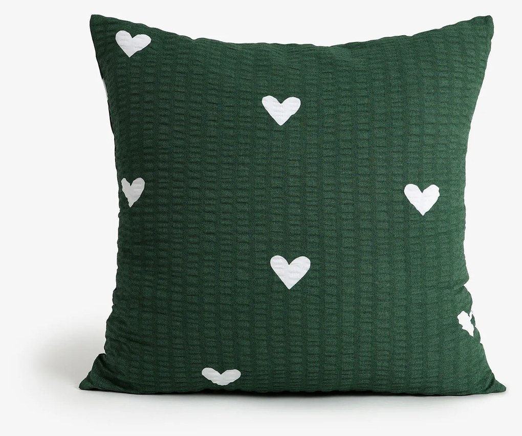 Goldea krepp párnahuzat - szívecskék, sötétzöld alapon 40 x 40 cm