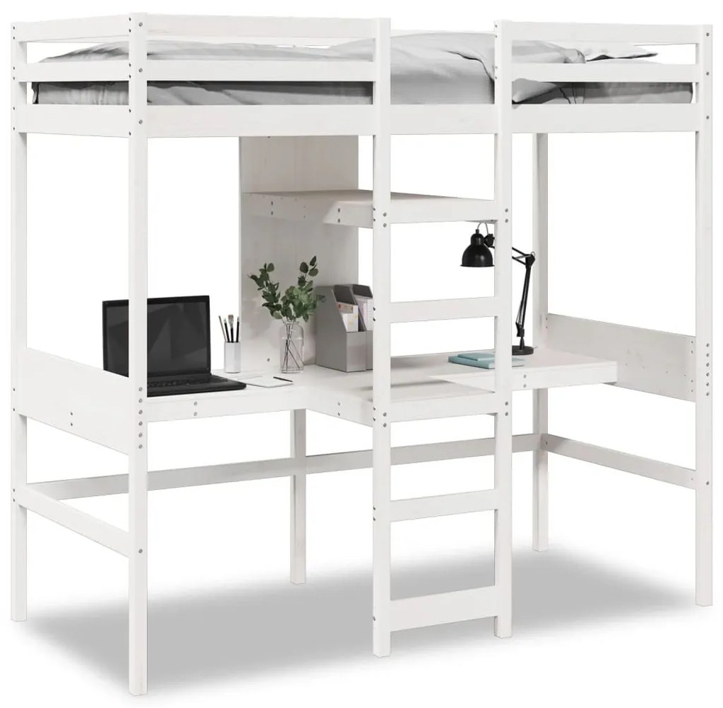 fehér tömör fenyő galériaágy-keret matrac nélkül 80 x 200 cm