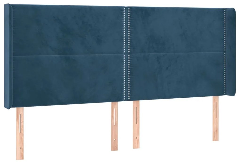 sötétkék bársony LED-es fejtámla 203x16x118/128 cm