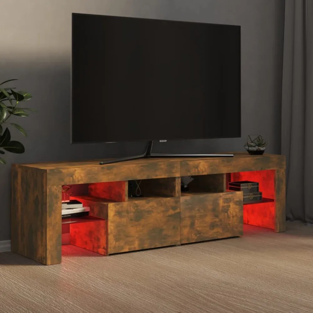 füstös tölgy színű TV-szekrény LED-lámpákkal 140 x 36,5 x 40 cm