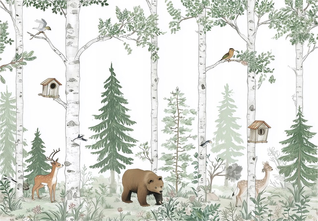 Fotótapéta Gyerekeknek Erdő Állatok Fák Gyerekszoba 350x250
