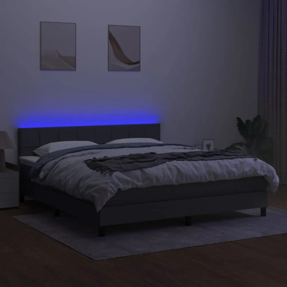 sötétszürke szövet rugós és LED-es ágy matraccal 160x200 cm