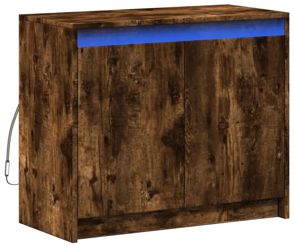 füstös tölgy szerelt fa tálalószekrény LED-del 72 x 34 x 61 cm