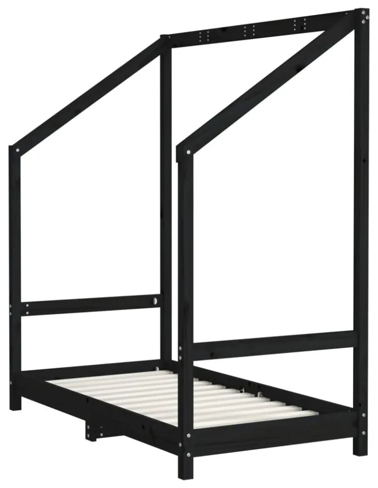 fekete tömör fenyőfa gyerekágykeret 70 x 140 cm