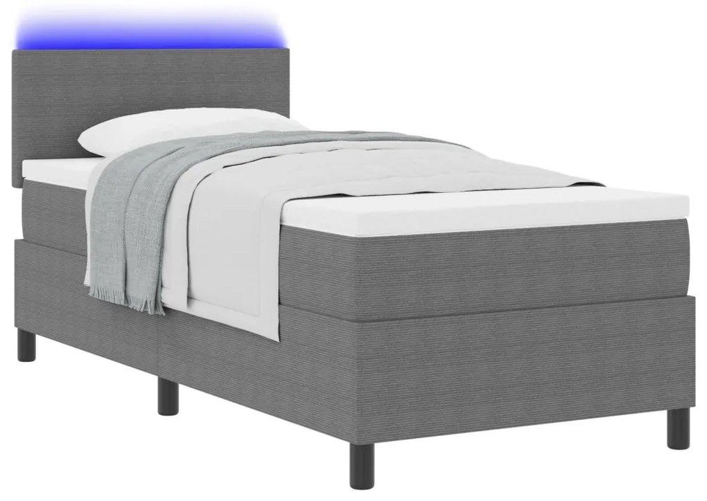 Box Spring Ágy Matraccal & LED Fény Szürke 90x200 cm Bársonyos Szövet