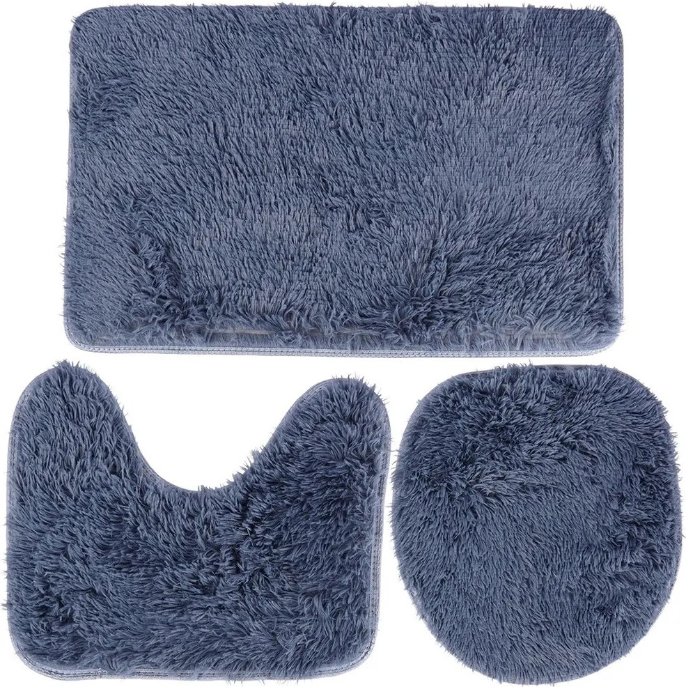 Fürdőszobaszőnyeg Csúszásgátló Szett 3 Részes Sötétkék