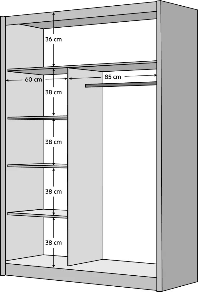 Tolóajtós szekrény, fehér/craft tölgy, 150x215 cm, LADDER