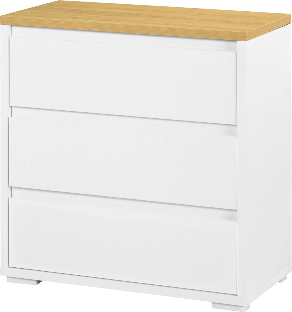HOMCOM 3-fiókos Fehér Forgácslap Komód Hálószobába, Tanulmányba és Nappaliba, 70x37x75cm | Aosom