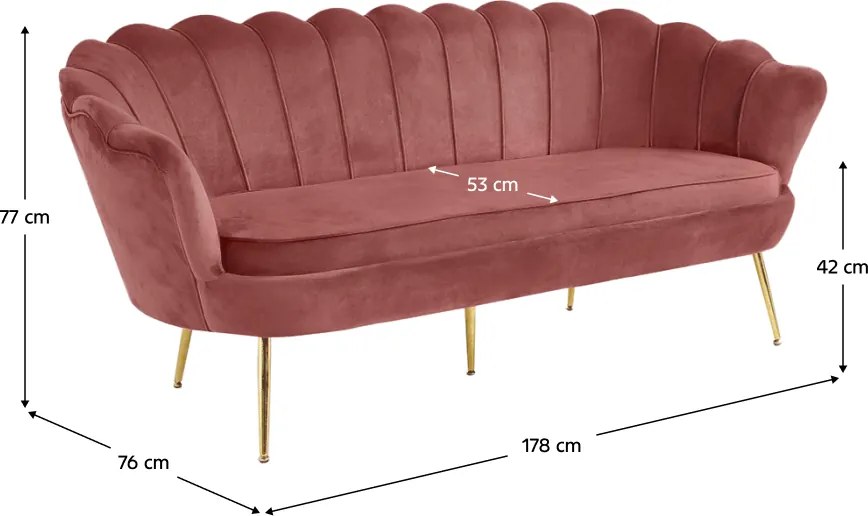 Luxus heverő, 3-as ülés, rózsaszín Velvet szövet/króm arany, Art-deco stílus, NOBLIN