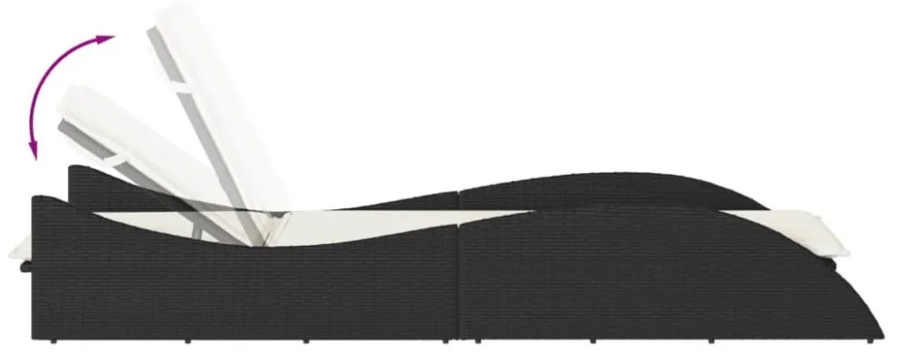 fekete polyrattan napozóágy párnával 60x205x73 cm