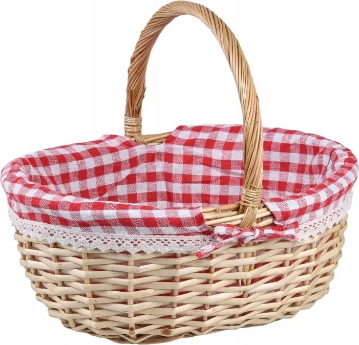 Fonott Bevásárlókosár Piros Kockás Anyaggal 35x28x15/32 cm