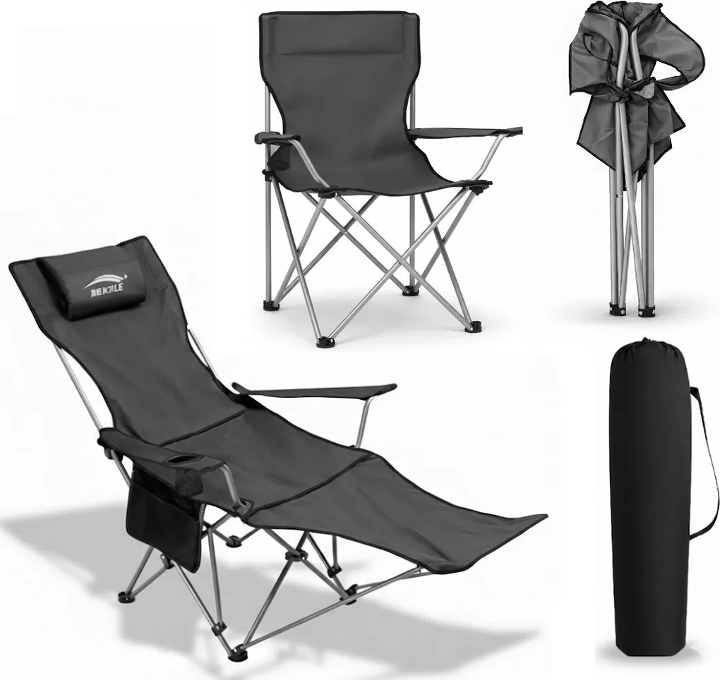 Összecsukható túraszék lábtartóval, állítható fejtámlával I038