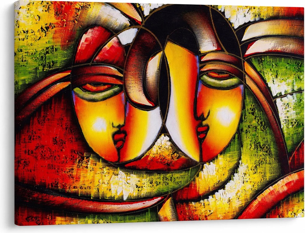 Kép - olajfestmény, absztrakt arcok (70x50 cm)