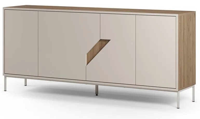 Krémszínű-natúr színű komód tölgyfa dekorral 180x80x40 cm Lilou – Marckeric