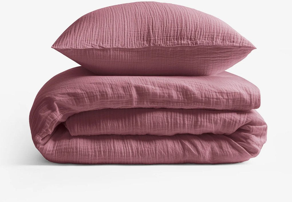 Goldea muszlin ágyneműhuzat – pasztell borvörös 220 x 200 és 2db 70 x 90 cm